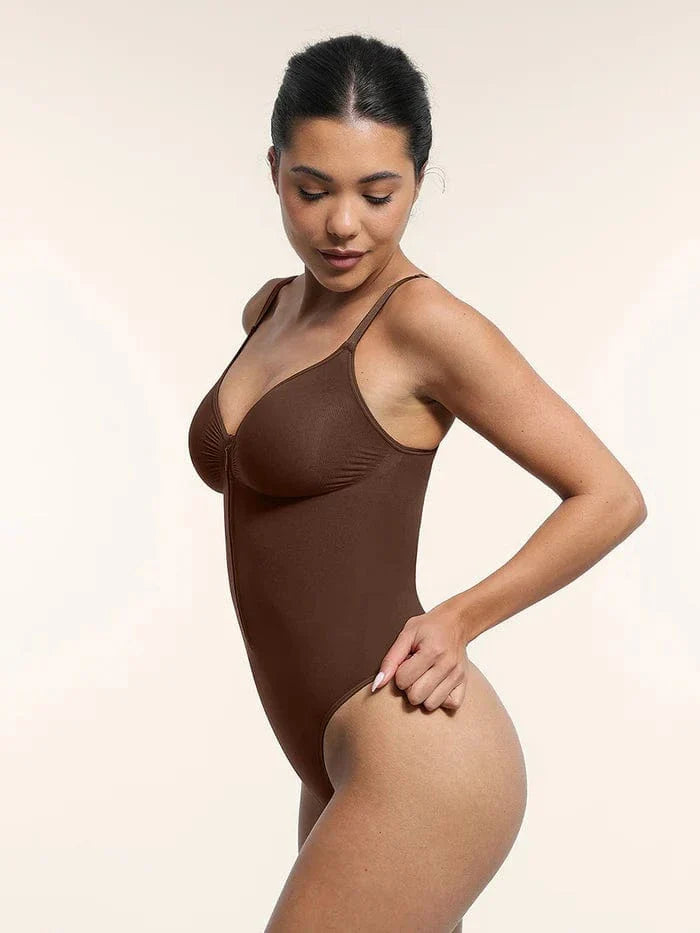 Valantomode | Plunge Front Zip Tummy Control Shapewear Bodysuit