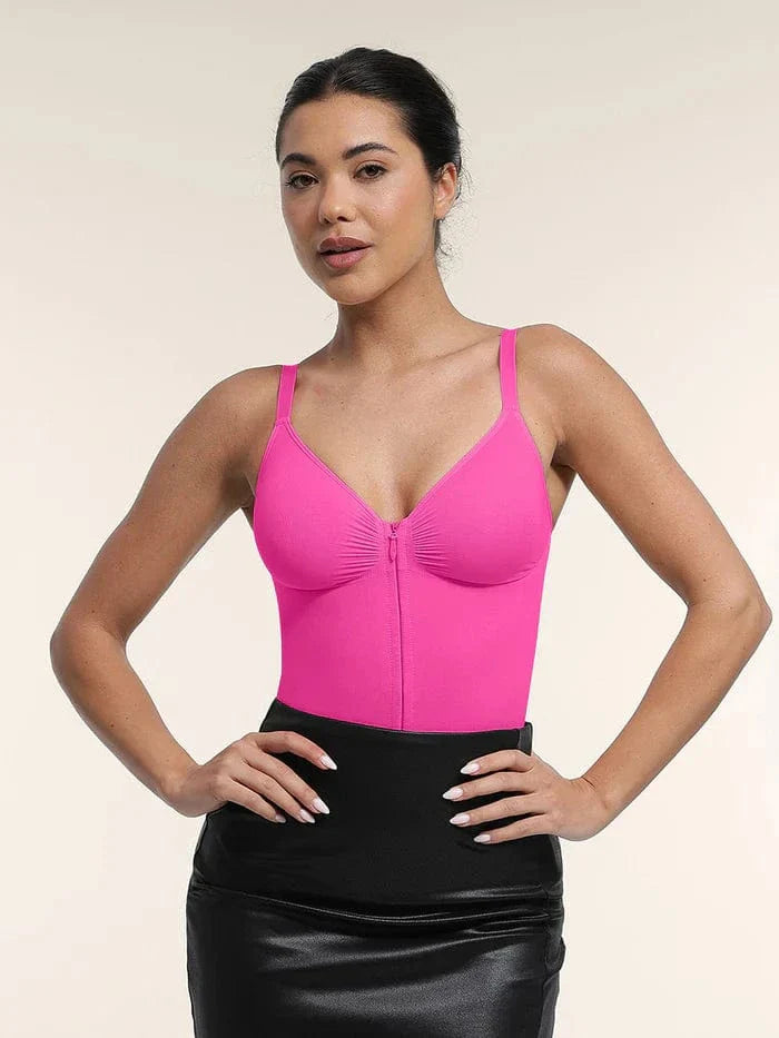 Valantomode | Plunge Front Zip Tummy Control Shapewear Bodysuit