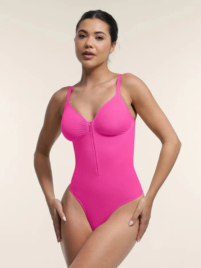 Valantomode | Plunge Front Zip Tummy Control Shapewear Bodysuit