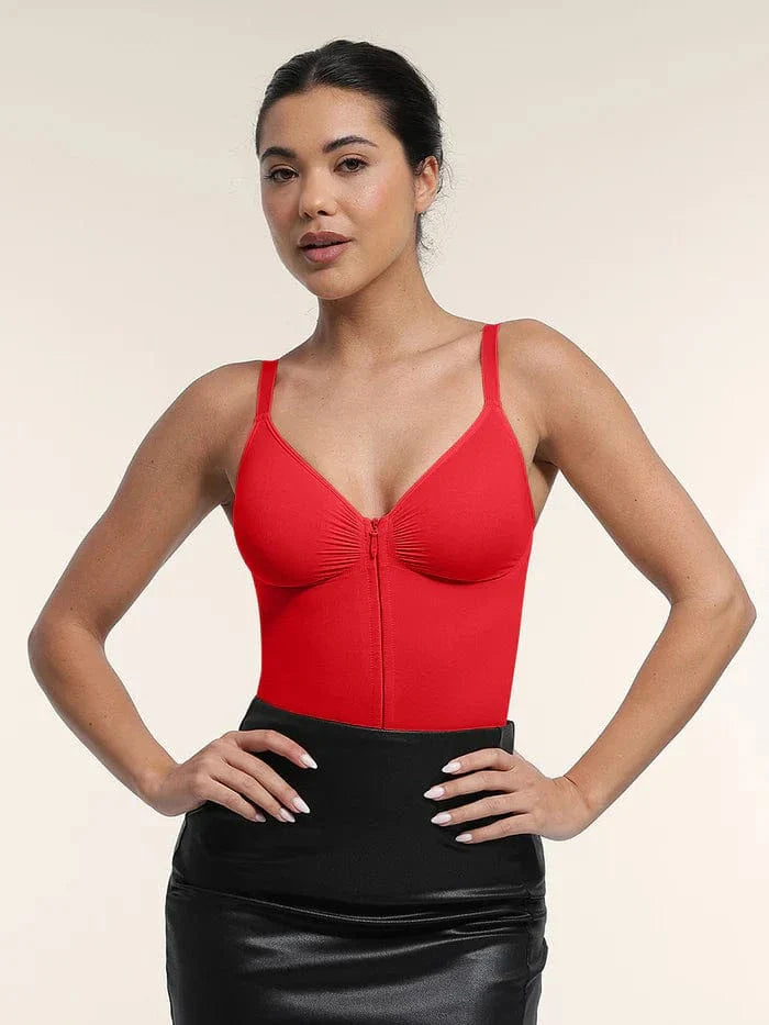 Valantomode | Plunge Front Zip Tummy Control Shapewear Bodysuit