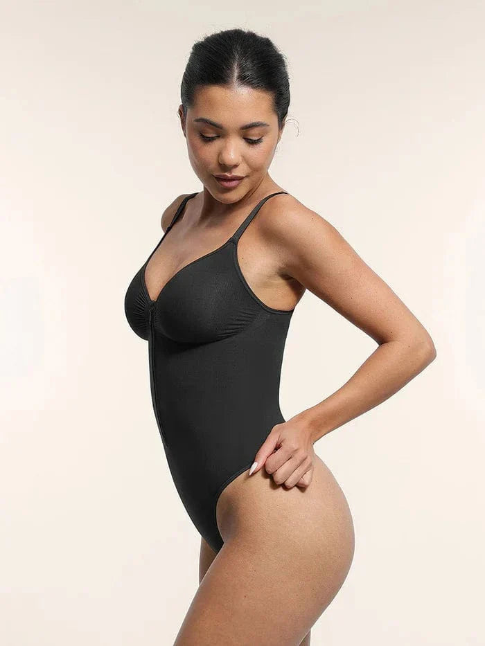 Valantomode | Plunge Front Zip Tummy Control Shapewear Bodysuit