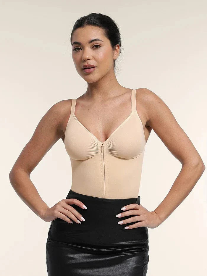 Valantomode | Plunge Front Zip Tummy Control Shapewear Bodysuit