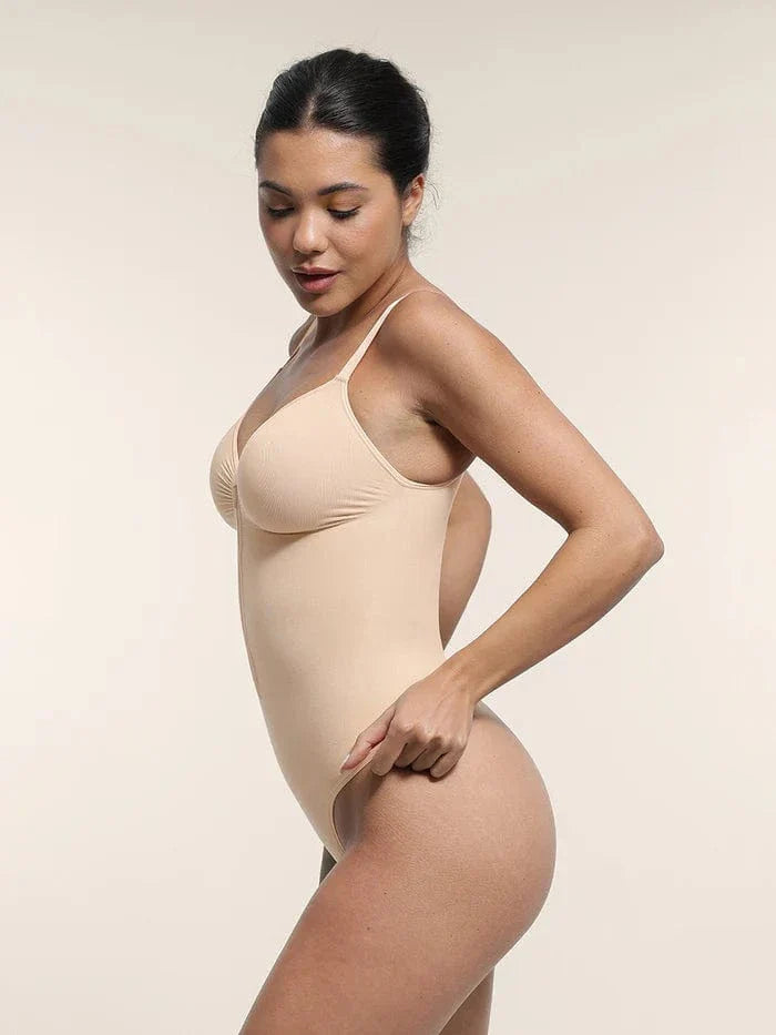 Valantomode | Plunge Front Zip Tummy Control Shapewear Bodysuit
