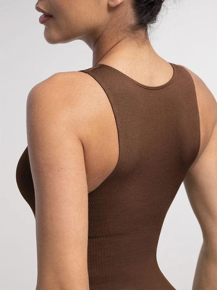 Valantomode | Seamless Ribbed Sleeveless Shapewear Bodysuit with Front Zip Closure