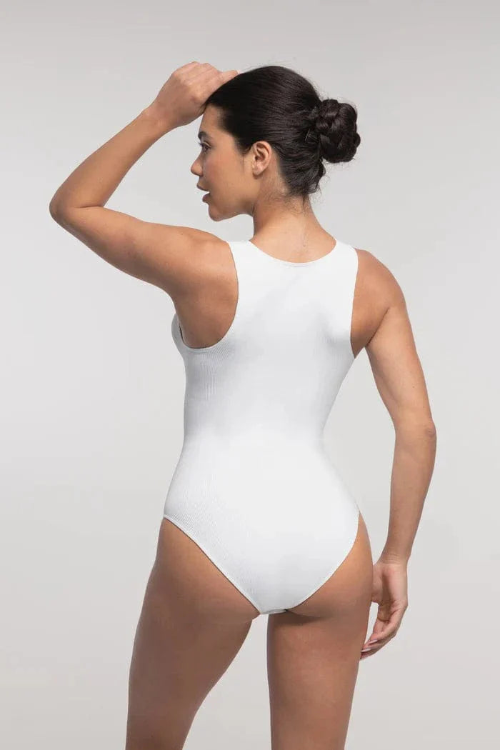 Valantomode | Seamless Ribbed Sleeveless Shapewear Bodysuit with Front Zip Closure