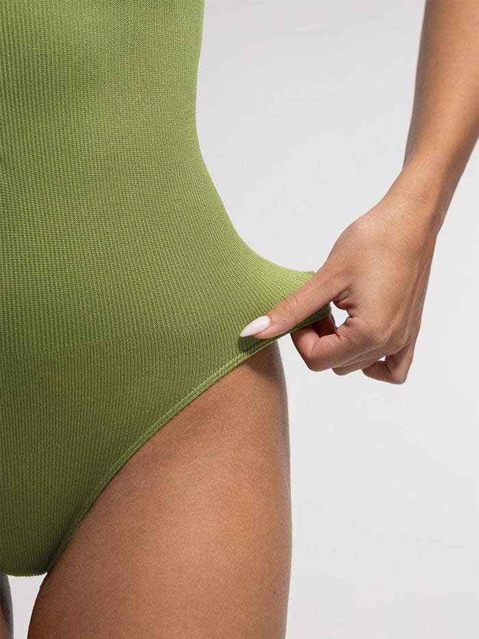 Valantomode | Seamless Ribbed Sleeveless Shapewear Bodysuit with Front Zip Closure