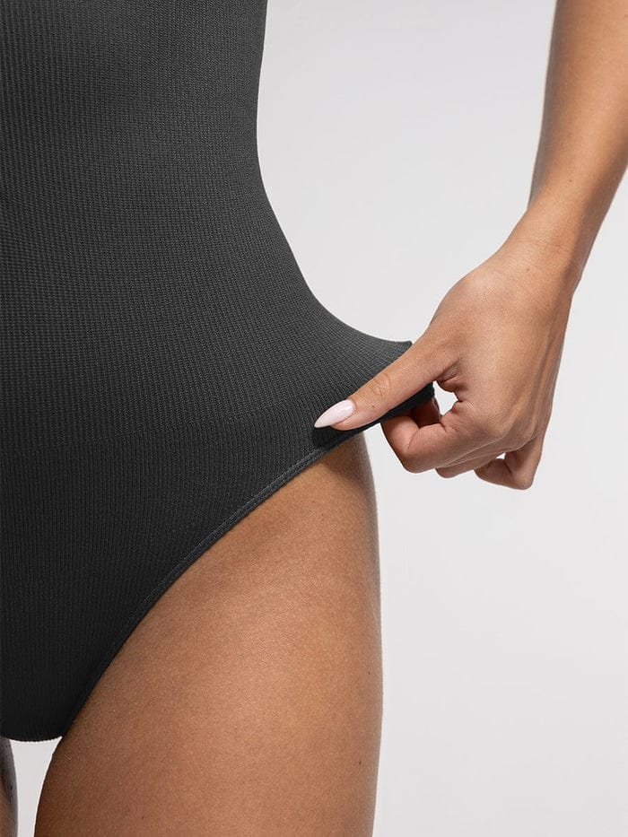 Valantomode | Seamless Ribbed Sleeveless Shapewear Bodysuit with Front Zip Closure