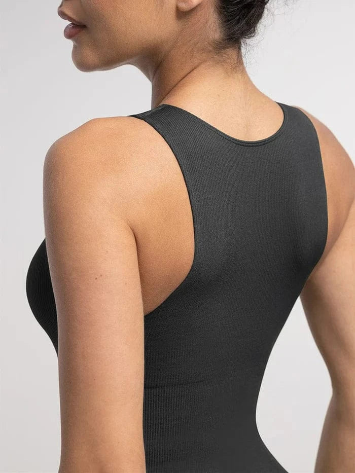 Valantomode | Seamless Ribbed Sleeveless Shapewear Bodysuit with Front Zip Closure