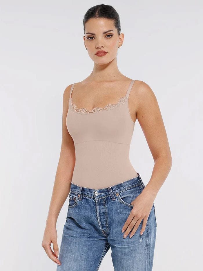 Valantomode | Smooth Lace-Trimmed Slimming Cami Bodysuit