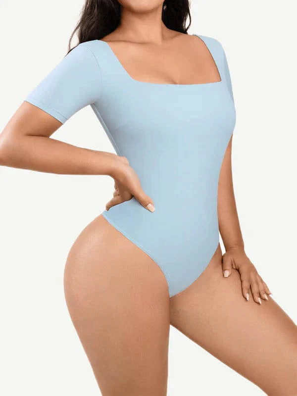 Valantomode | Short Sleeve Square Neck Shapewear Bodysuit with Tummy Control
