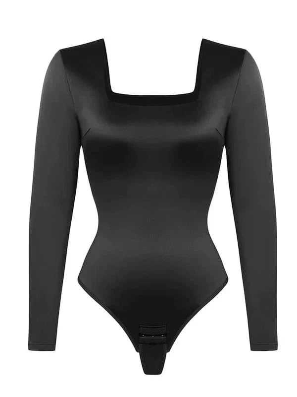 Valantomode | Chic Long Sleeve Bodysuit with Square Neckline and Sculpting Fit