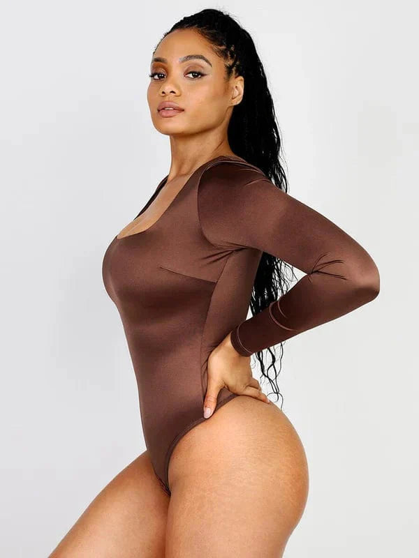Valantomode | Chic Long Sleeve Bodysuit with Square Neckline and Sculpting Fit