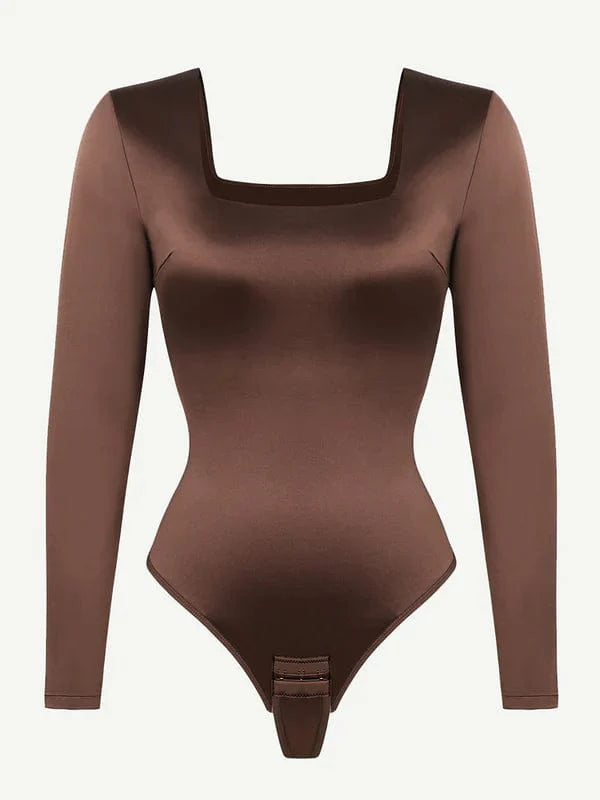 Valantomode | Chic Long Sleeve Bodysuit with Square Neckline and Sculpting Fit