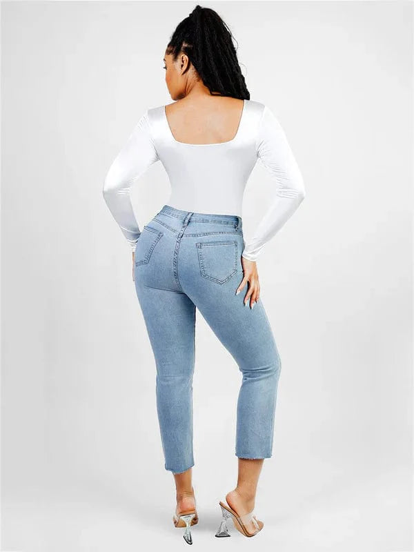 Valantomode | Chic Long Sleeve Bodysuit with Square Neckline and Sculpting Fit