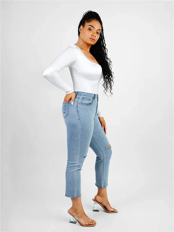 Valantomode | Chic Long Sleeve Bodysuit with Square Neckline and Sculpting Fit