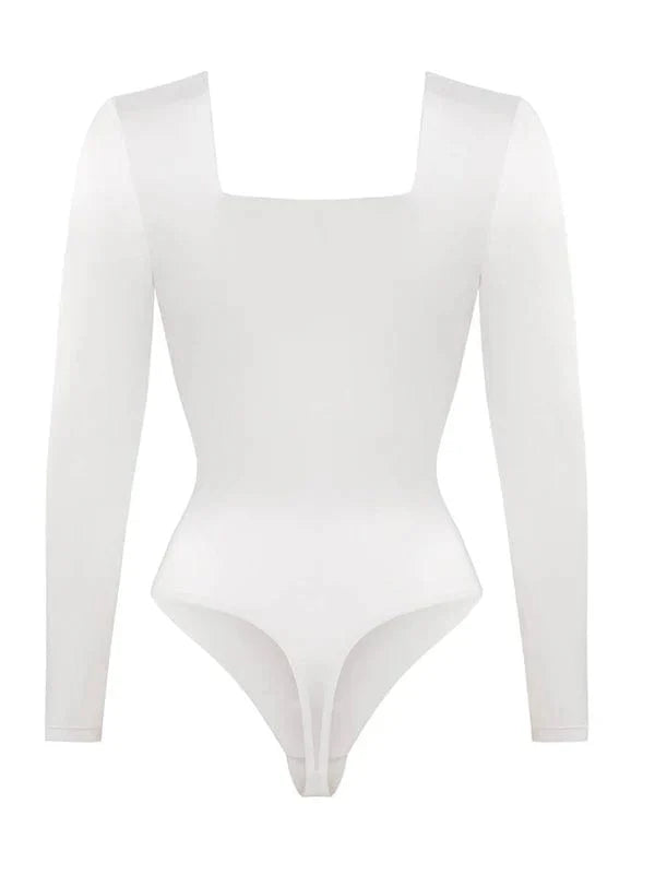 Valantomode | Chic Long Sleeve Bodysuit with Square Neckline and Sculpting Fit