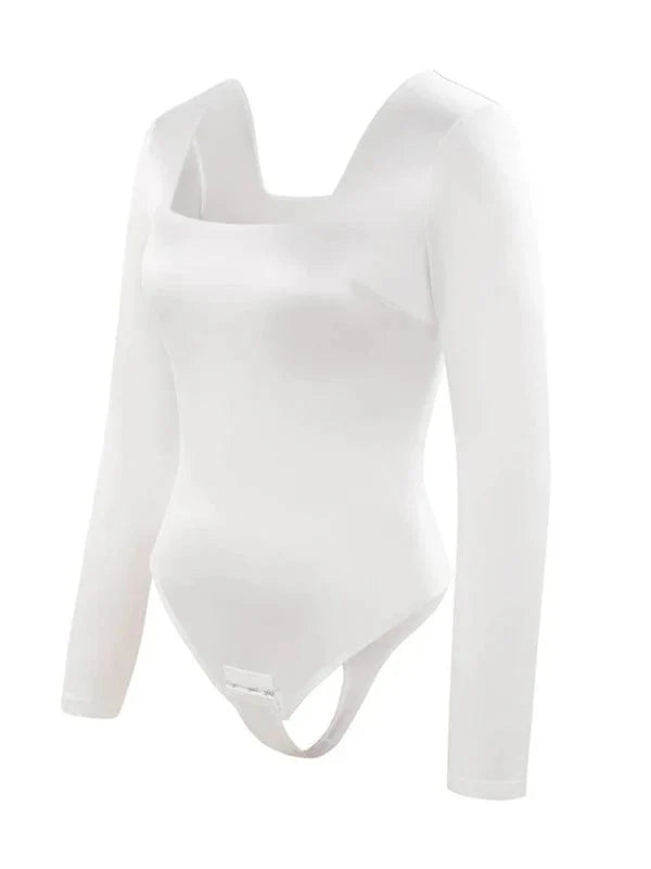 Valantomode | Chic Long Sleeve Bodysuit with Square Neckline and Sculpting Fit