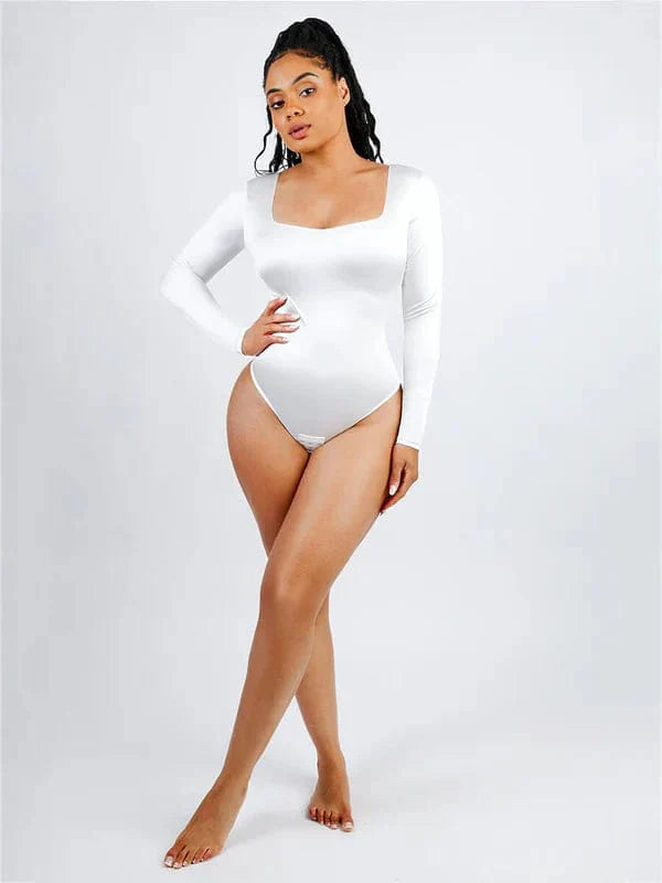 Valantomode | Chic Long Sleeve Bodysuit with Square Neckline and Sculpting Fit