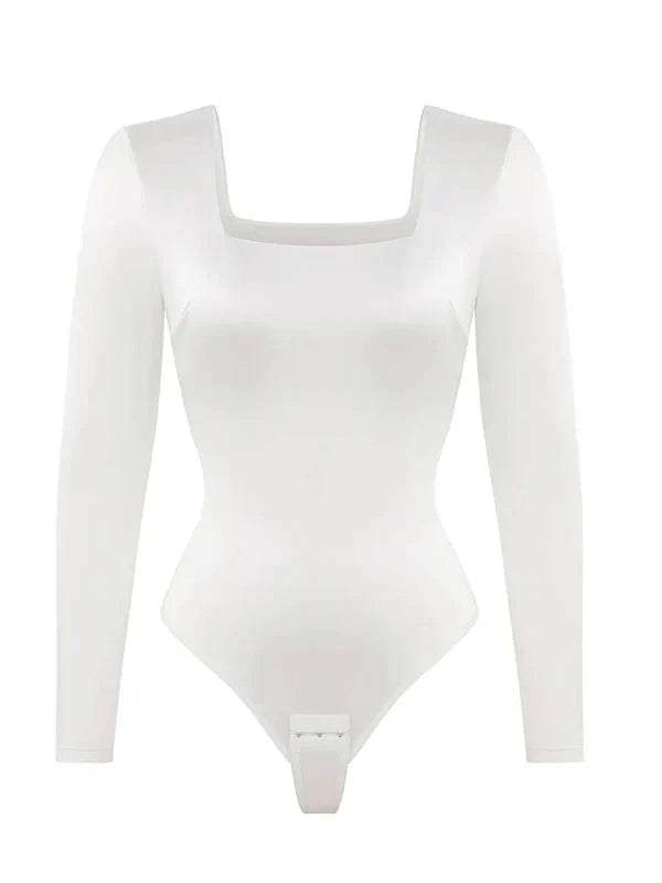 Valantomode | Chic Long Sleeve Bodysuit with Square Neckline and Sculpting Fit