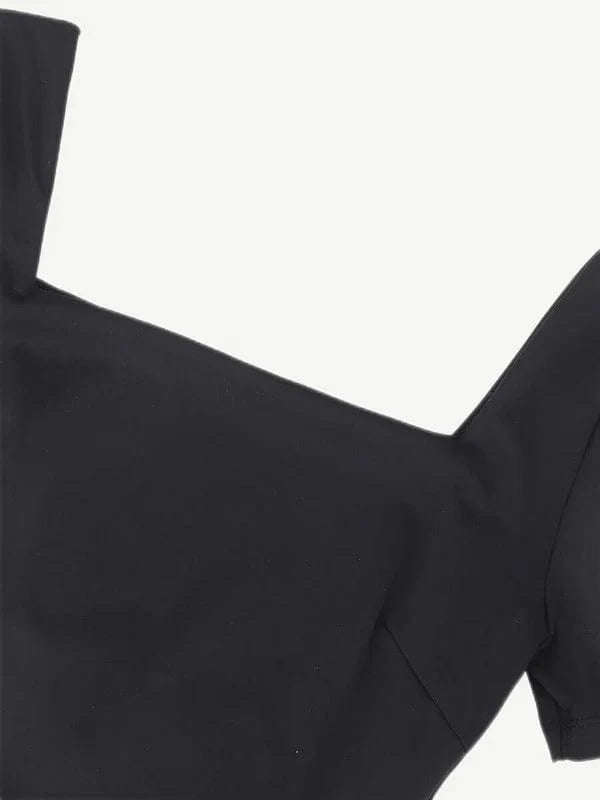 Valantomode | Short Sleeve Square Neck Shapewear Bodysuit with Tummy Control