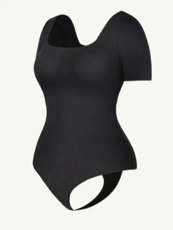Valantomode | Short Sleeve Square Neck Shapewear Bodysuit with Tummy Control