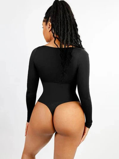 Valantomode | Long Sleeve Shapewear Bodysuit with Square Neck and Tummy Control