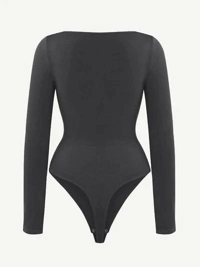 Valantomode | Long Sleeve Shapewear Bodysuit with Square Neck and Tummy Control