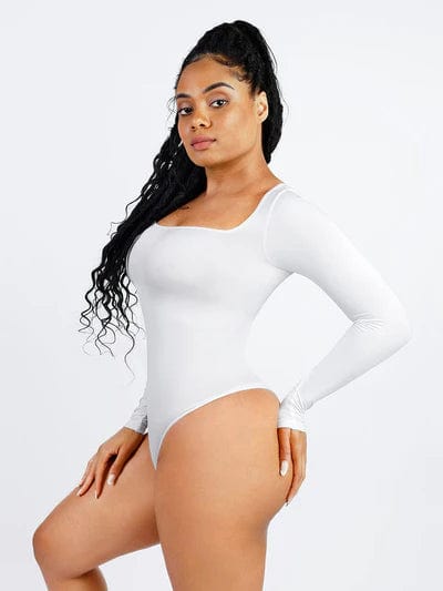 Valantomode | Long Sleeve Shapewear Bodysuit with Square Neck and Tummy Control