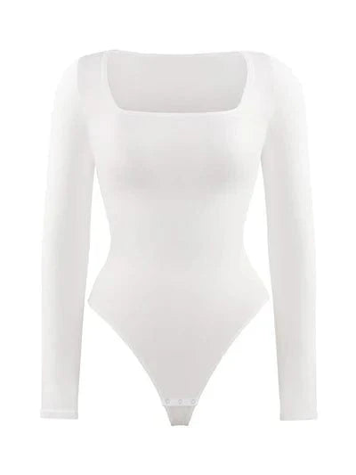 Valantomode | Long Sleeve Shapewear Bodysuit with Square Neck and Tummy Control