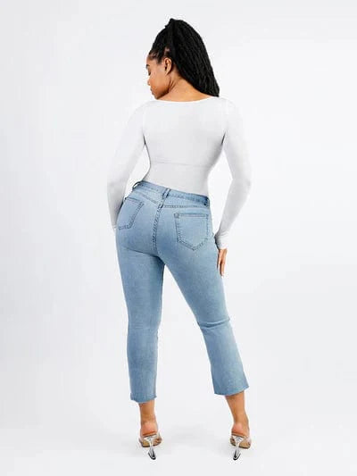 Valantomode | Long Sleeve Shapewear Bodysuit with Square Neck and Tummy Control