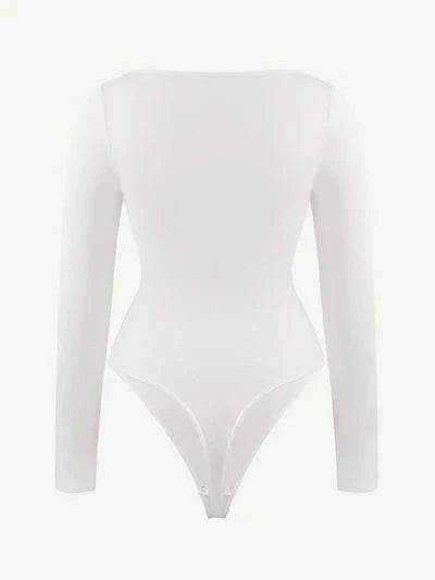 Valantomode | Long Sleeve Shapewear Bodysuit with Square Neck and Tummy Control