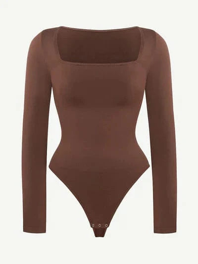 Valantomode | Long Sleeve Shapewear Bodysuit with Square Neck and Tummy Control