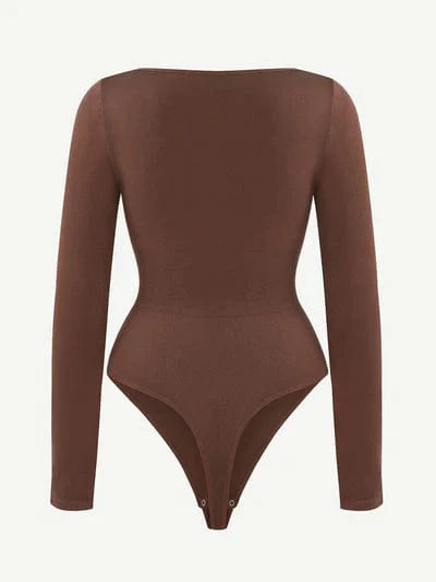 Valantomode | Long Sleeve Shapewear Bodysuit with Square Neck and Tummy Control