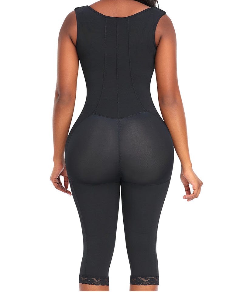 Valantomode | Front Zipper Tummy Control Mid Trouser Shapewear Bodysuit with Open Bust