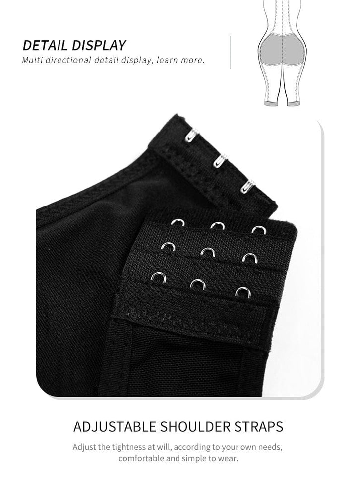 Valantomode | Front Zipper Tummy Control Mid Trouser Shapewear Bodysuit with Open Bust