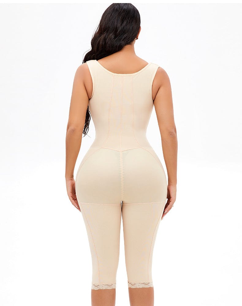 Valantomode | Front Zipper Tummy Control Mid Trouser Shapewear Bodysuit with Open Bust