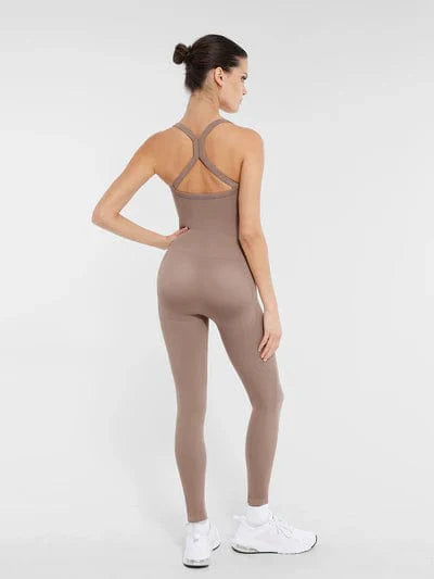 Valantomode | Seamless Yoga Bodysuit with Built-in Bra and Sculpted Butterfly Back