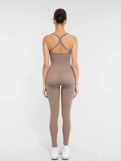 Valantomode | Seamless Yoga Bodysuit with Built-in Bra and Sculpted Butterfly Back