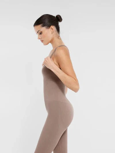 Valantomode | Seamless Yoga Bodysuit with Built-in Bra and Sculpted Butterfly Back