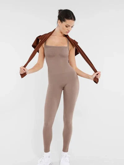 Valantomode | Seamless Yoga Bodysuit with Built-in Bra and Sculpted Butterfly Back
