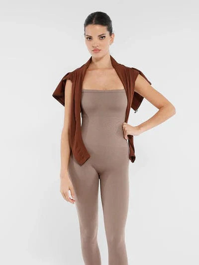 Valantomode | Seamless Yoga Bodysuit with Built-in Bra and Sculpted Butterfly Back
