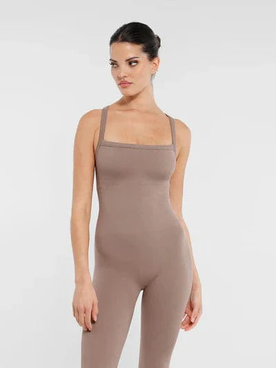 Valantomode | Seamless Yoga Bodysuit with Built-in Bra and Sculpted Butterfly Back