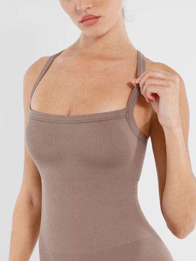 Valantomode | Seamless Yoga Bodysuit with Built-in Bra and Sculpted Butterfly Back