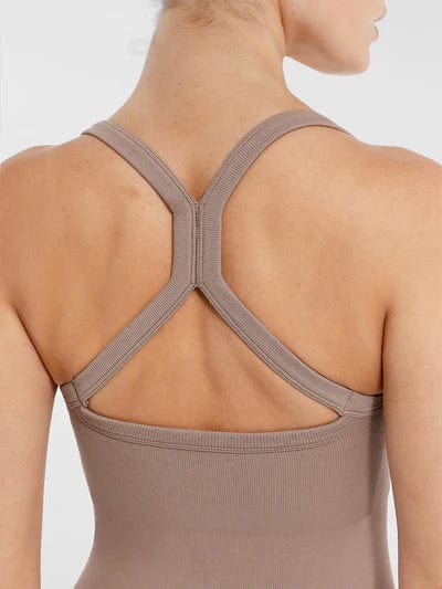 Valantomode | Seamless Yoga Bodysuit with Built-in Bra and Sculpted Butterfly Back