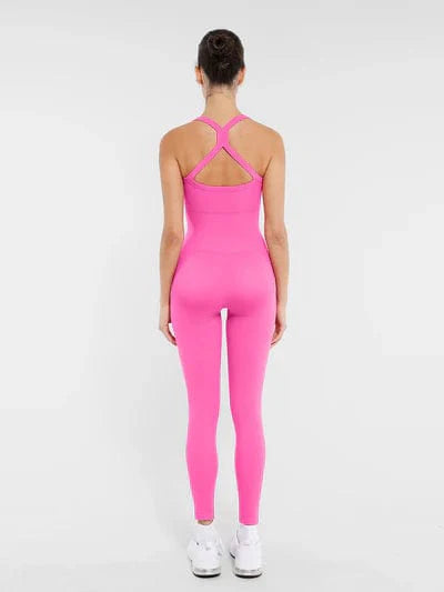 Valantomode | Seamless Yoga Bodysuit with Built-in Bra and Sculpted Butterfly Back