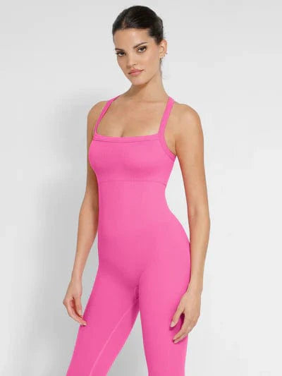 Valantomode | Seamless Yoga Bodysuit with Built-in Bra and Sculpted Butterfly Back
