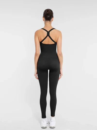 Valantomode | Seamless Yoga Bodysuit with Built-in Bra and Sculpted Butterfly Back