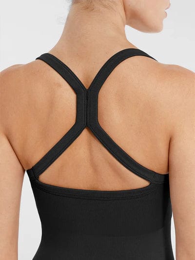 Valantomode | Seamless Yoga Bodysuit with Built-in Bra and Sculpted Butterfly Back