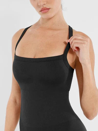 Valantomode | Seamless Yoga Bodysuit with Built-in Bra and Sculpted Butterfly Back