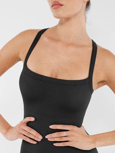 Valantomode | Seamless Yoga Bodysuit with Built-in Bra and Sculpted Butterfly Back